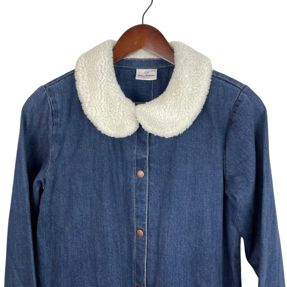 Hanna Andersson | Blue Denim Jersey Lined Faux Fur Collar Jacket New